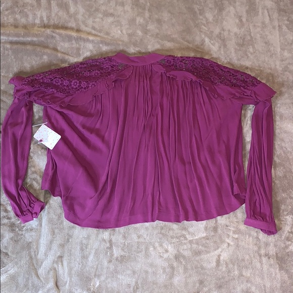NEW Free People Ruffle Blouse Raspberry (XS) - Picture 5 of 6